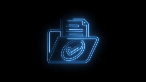 Glowing blue neon outline of a folder icon with a document and a checkmark Stock Footage 333953872