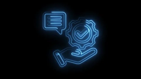 Glowing blue neon outline of a hand holding a gear with a checkmark and a s.. Stock Footage 346013659