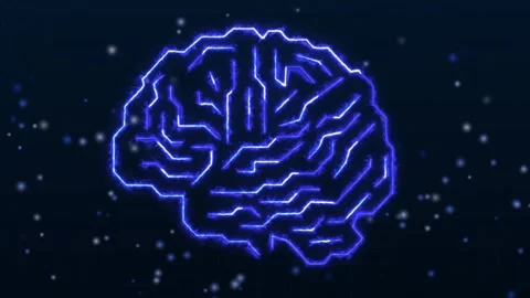 Glowing blue neon outline of a human brain on dark. Creative glowing blue n.. Stock Footage 338348546