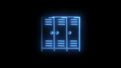 Glowing blue neon outline of three lockers on black background abstract dig.. Stock Footage 315498985