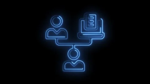Glowing blue neon outline of two connected people icons with a document ico.. Stock Footage 314559213