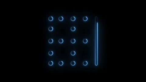 Glowing blue neon pattern animation with circular elements and vertical lin.. Stock Footage 314544155