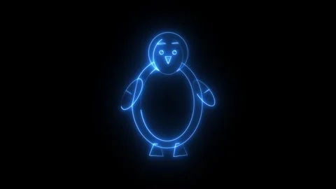 Glowing blue neon penguin icon on black background 库存影片 346364505