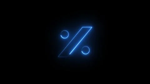 Glowing blue neon percentage sign on dark background Stock Footage 345550153