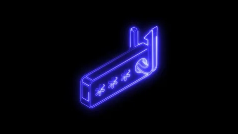 Glowing blue neon phishing hook icon with password asterisks on transparent.. Stock Footage 314704660