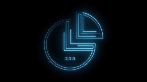 Glowing blue neon pie chart animation on dark background for data visualization Stock Footage 322975817