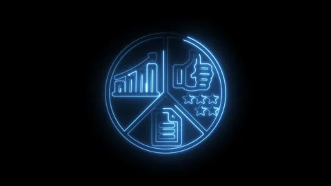 Glowing blue neon pie chart icon representing business growth positive feedback Stockbeeldmateriaal 333963911