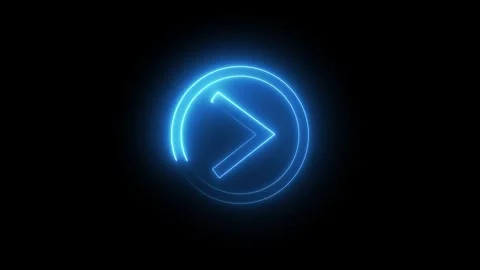 Glowing blue neon play button on black circle. Blue neon play for digital m.. Stock Footage 337816913