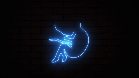 Glowing blue neon prenatal human child with placenta silhouette isolated on.. Stock Footage 296490179