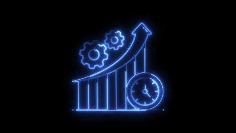 Glowing blue neon progress graph with gears and clock icon symbolizing grow.. Stock Footage 314711064