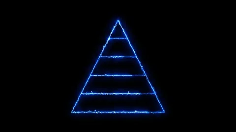 Glowing blue neon pyramid shape on a black background Stock Footage 345475538
