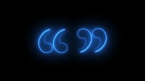Glowing blue neon quotation marks on black background Video stock 347539836