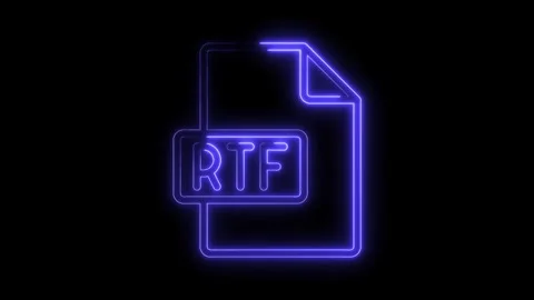 Glowing blue neon R T F file icon animation on black background digital doc.. Stock Footage 314554657