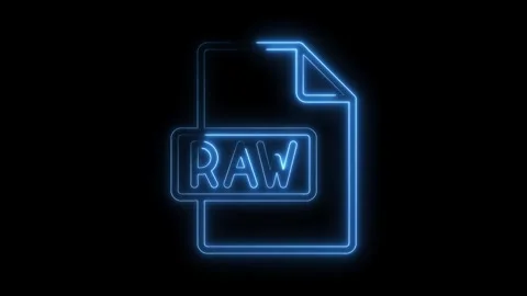 Glowing blue neon R A W file icon on black background futuristic digital da.. Stock Footage 314556703