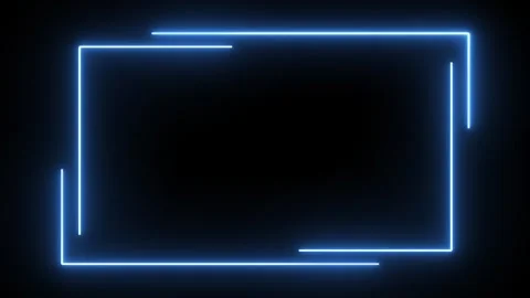 Glowing blue neon rectangle frame animation loop on dark background Stock Footage 336060768