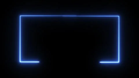 Glowing blue neon rectangle frame animation loop on dark background Stock Footage 336852243
