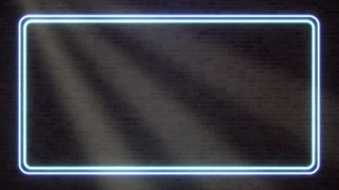 Glowing Blue Neon Rectangle Frame on Dark Brick Wall Background Stock Footage 342314271