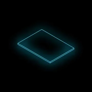 Glowing blue neon rectangle isometric shape on black background 스톡 일러스트