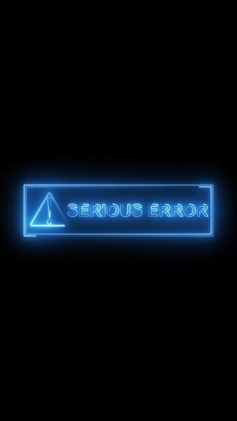 Glowing Blue Neon Rectangular Sign with Exclamation Mark and SERIOUS ER Text Stock Footage 337461142