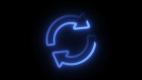 Glowing blue neon refresh cycle icon animated on black background represent.. 動画素材 314711781
