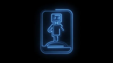 Glowing blue neon robot icon animation futuristic technology symbol isolate.. Stock Footage 315495940