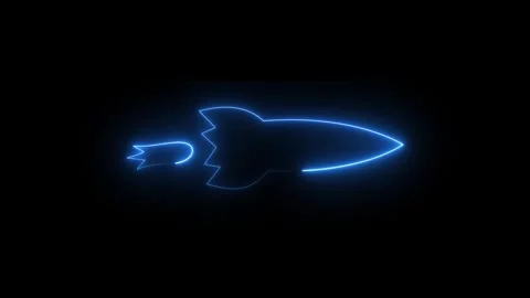 Glowing blue neon rocket ship flying in dark space 库存影片 346056574