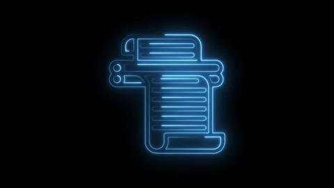 Glowing blue neon scroll icon animation on black background ancient documen.. Stock Footage 346123760