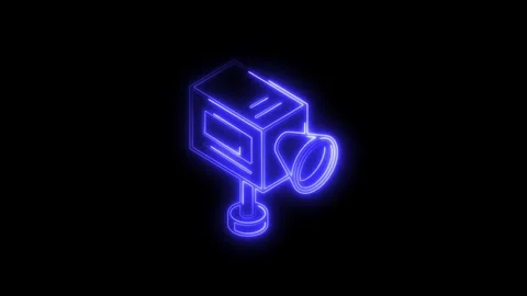 Glowing blue neon security camera icon isolated on black background futuris.. Stock Footage 314706834
