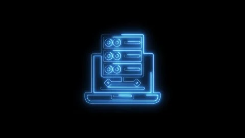 Glowing Blue Neon Server Rack Icon on Laptop Screen Abstract Technology Con.. Stock Footage 315656029