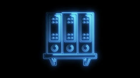 Glowing Blue Neon Server Racks Icon Isolated on Black Background Digital Te.. Stock Footage 315656353