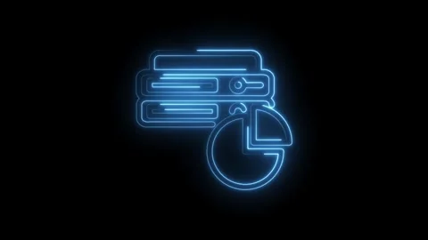 Glowing blue neon server racks and pie chart icon abstract animation data Stock Footage 333961896