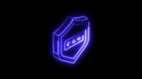 Glowing blue neon shield icon with asterisks representing password protecti.. Stock Footage 314705689