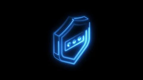 Glowing blue neon shield icon with asterisks representing password entry on.. Stock Footage 314705692