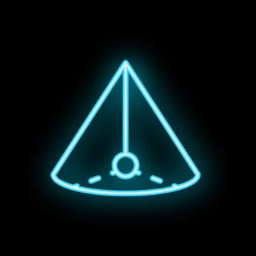 Glowing blue neon sign of a triangle hanging from a ceiling Stock Illustration