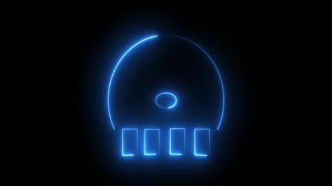 Glowing blue neon skull icon on black background Stock Footage 345629662