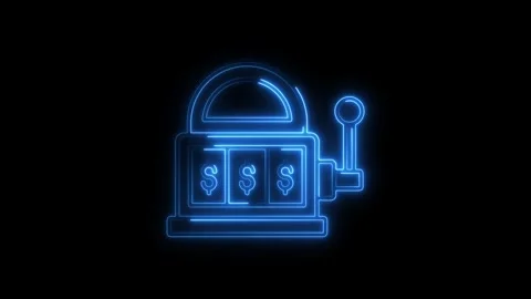 Glowing blue neon slot machine icon with dollar symbols isolated on black b.. Stock Footage 314701472