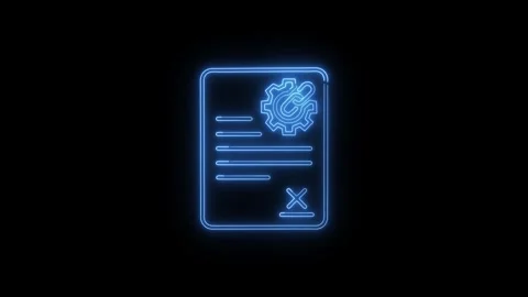 Glowing blue neon smart contract line icon Stock Footage 340524583