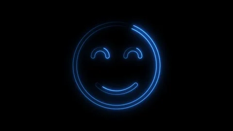 Glowing blue neon smiley face icon anima... | Stock Video | Pond5