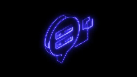 Glowing blue neon speech bubble icon with server rack symbol connected by d.. Stock Footage 314703165