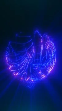 Glowing blue neon sphere made of flowing light trails and radiant lines, cr.. イラスト素材