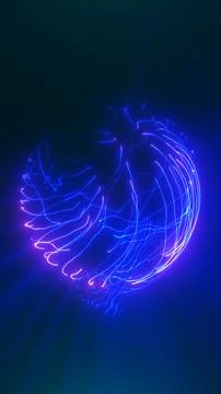 Glowing blue neon sphere made of flowing light trails and radiant lines, cr.. イラスト素材