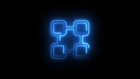 Glowing blue neon square connection icon on black background Stock Footage 345629681