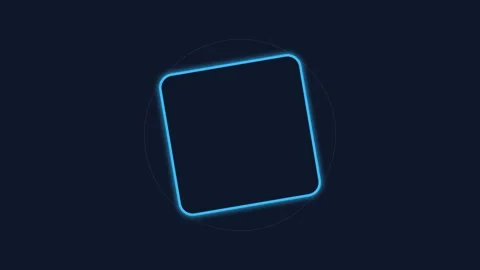 A glowing blue neon square frame floating against a dark navy background 스톡 동영상 339617596