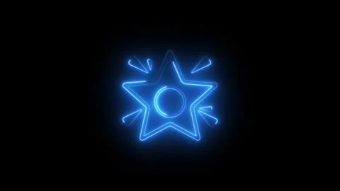 Glowing blue neon star icon on black background Stock Footage 346200467