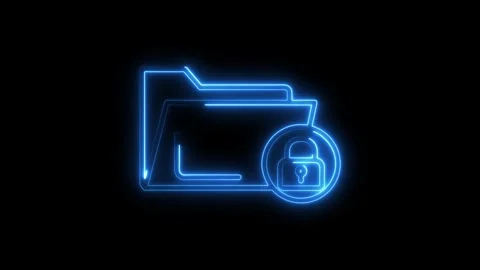 Glowing blue neon style folder with padlock for secure data storage and cyb.. Stock Footage 308459923