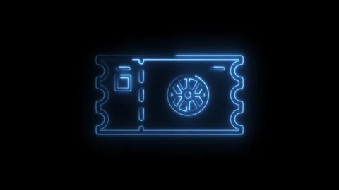 Glowing blue neon style ticket animation on a black background offers a dynamic Stock Footage 322957577