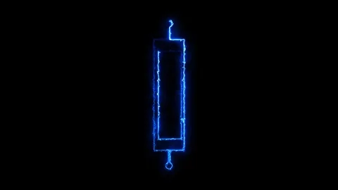 Glowing blue neon syringe icon on a black background Stock Footage 345705482