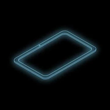 Glowing blue neon tablet computer on black background representing modern t.. Stock Illustration