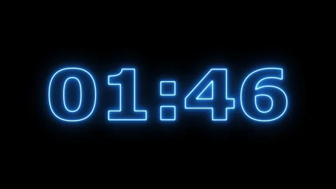 Glowing blue neon timer counts down from two minutes. Stockbeeldmateriaal 333080850