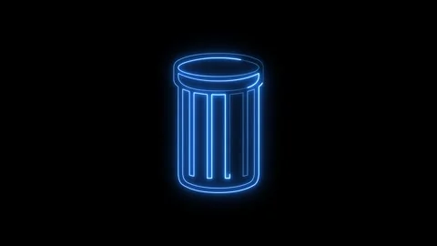 Glowing blue neon trash can icon animation flickering on dark backdrop. Vídeos de archivo 337330435
